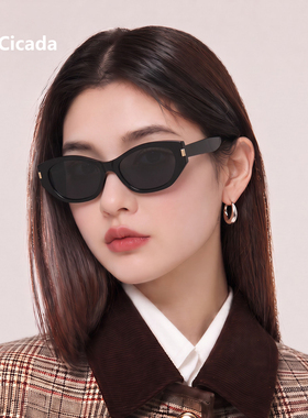suu 复古黑色猫眼墨镜女2026新款高级感tr90太阳镜防紫外线UV400