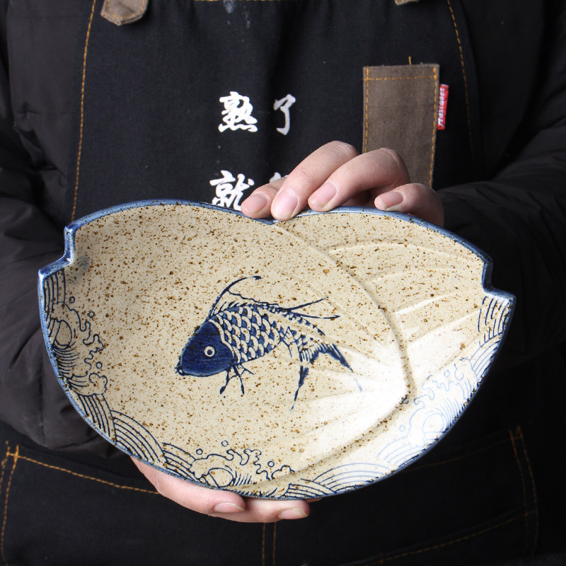 商用中式复古菜盘圆形加厚盘子火锅店正方大号个性平盘小号菜盘子