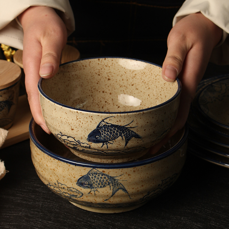 复古中国风拉面碗大号陶瓷吃面碗商用兰州牛肉面碗鱼图家用汤面碗