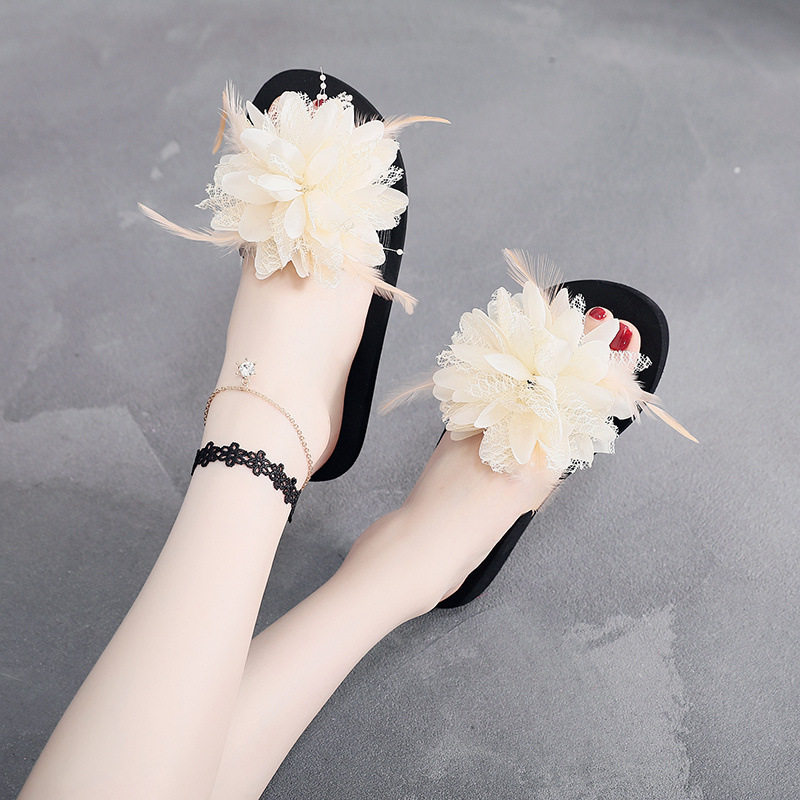 时尚拖鞋女夏厚底百搭花朵一字拖防滑休闲个性外穿坡跟海边沙滩鞋,女鞋,一字拖,淘宝优惠券,粉丝福利购,淘宝优惠卷