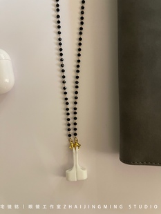 全手工黑水晶适用华为苹果耳机防掉链挂链无线蓝牙耳机防丢磁吸绳