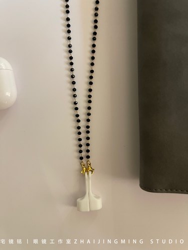 全手工黑水晶适用华为苹果耳机防掉链挂链无线蓝牙耳机防丢磁吸绳