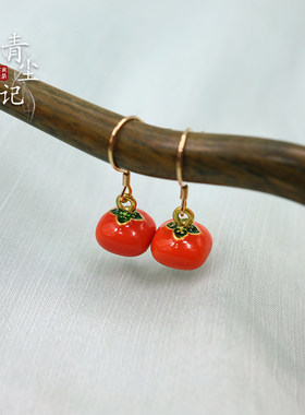 古风925银女南红简约耳饰精致