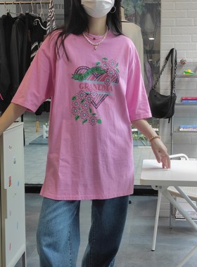 X.TIVE 韩国进口设计师款春夏系列宽松爱心印花亮色大码T恤女俏皮