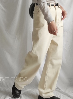 X.TIVE 四季款系列直筒高腰米色拖地长款牛仔裤简约百搭显瘦女