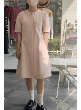 X.TIVE | 日系全棉迷你小暗格纹圆领排扣衬衫连衣裙百搭田园自然