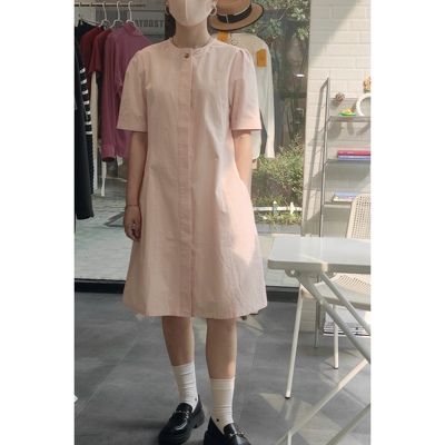 日系全棉排扣衬衫连衣裙