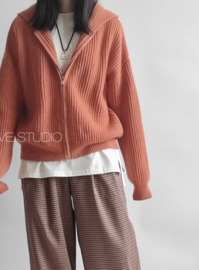 X.TIVE 秋冬系列连帽衫坑条全羊毛拉链毛衣开衫百搭休闲软糯保暖