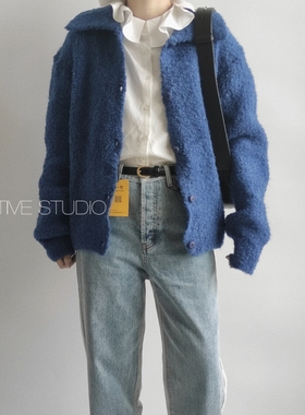 X.TIVE 韩国东大门进口女装翻领加厚版羊毛混纺毛衣开衫休闲百搭