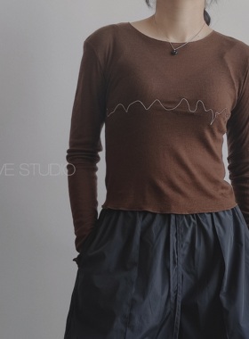 X.TIVE 秋冬系列心动的信号刺绣修身弹力针织T恤ins风街头辣妹女