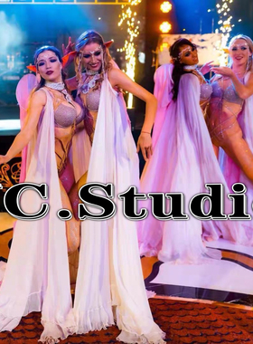 定制演出服紫色闪钻比基尼女gogo大型舞台秀飘纱舞蹈服ds演出