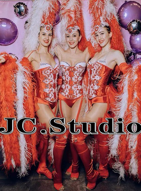 定制舞台酒吧红色毛毛头饰异域桑巴女gogo水钻连体ds高端商演出服