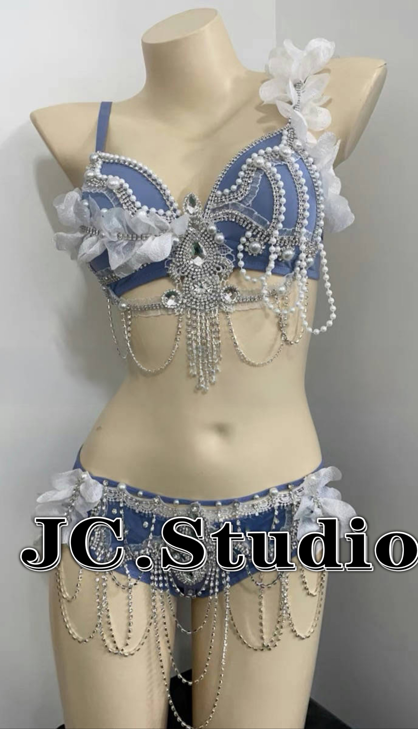 定制夜店酒吧女满钻流苏链条花朵比基尼歌手舞队演出服