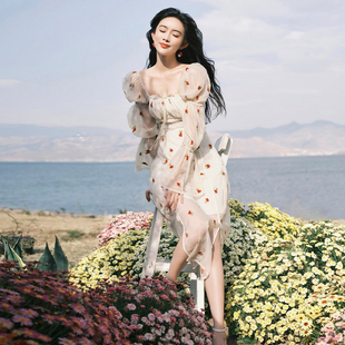 孟子义明星同款提花纱纱连衣裙女夏季新款法式复古设计感小众长裙