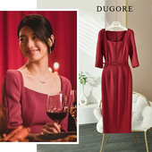 清仓 安娜裴秀智徐玄振同款 酒红色连衣裙女新款 法式 名媛礼服裙