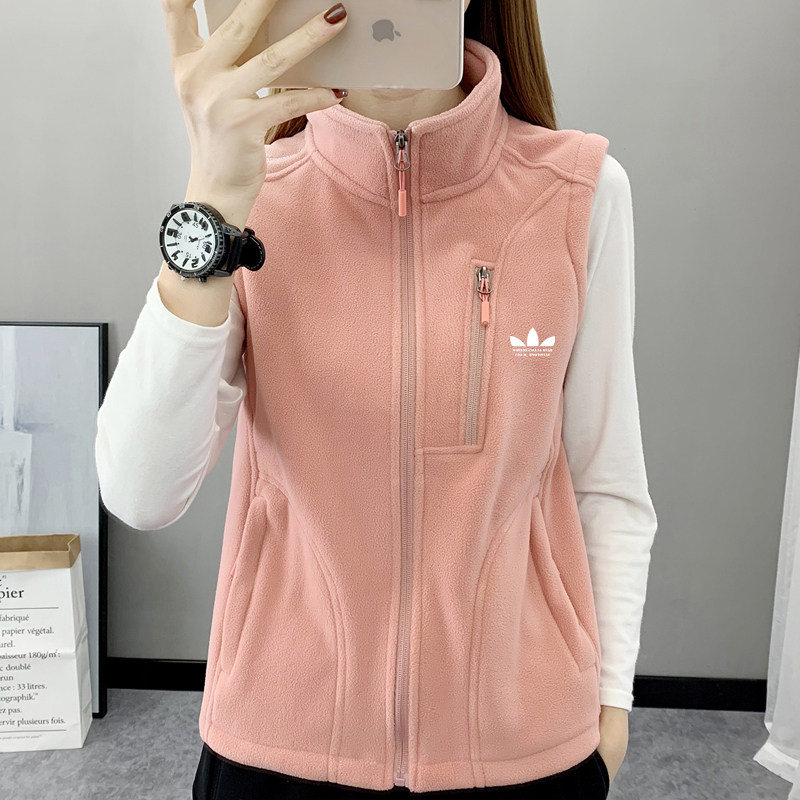 运动三叶草坎肩抓绒马甲女士2025新款秋冬摇粒绒加厚保暖无袖外套