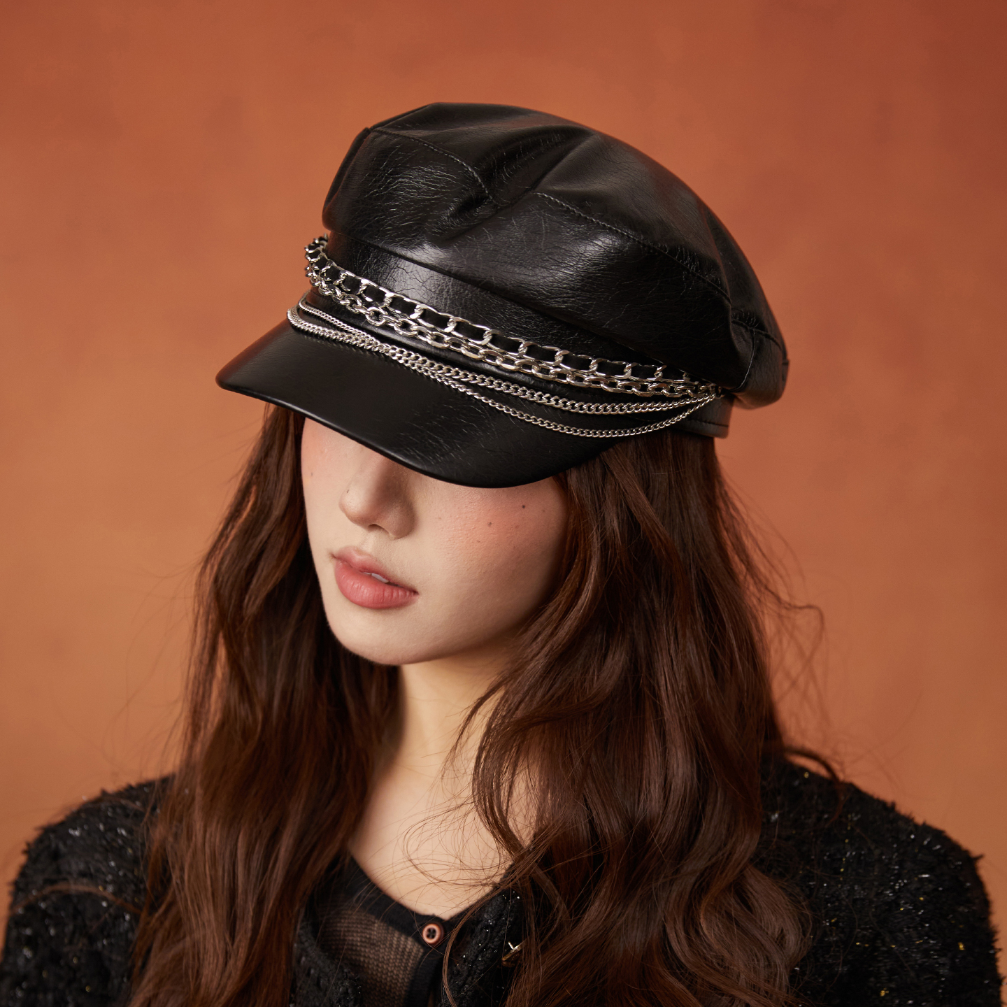 林小橘时髦气质平顶宽檐贝雷帽