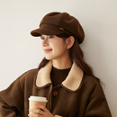 秋冬高级呢子八角帽女生复古毛呢咖啡色画家帽子韩系百搭报童帽子