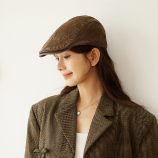 日系纯色水洗牛仔前进帽女复古街头风鸭舌帽文艺英伦风画家帽子男