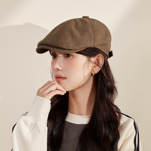 英伦风文艺复古前进帽女日系纯色画家帽子四季 潮牌反戴报童帽男 款