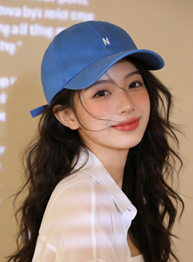 韩版简约刺绣棒球帽女时尚百搭蓝色宽檐鸭舌帽潮牌宽檐遮阳帽子男