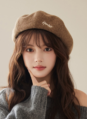 秋冬复古毛呢贝雷帽韩版简约字母刺绣南瓜帽八角帽百搭画家帽子女