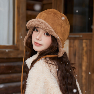 冬季防寒保暖飞行帽女韩系纯色麂皮绒雷锋帽户外骑车加厚护耳帽子