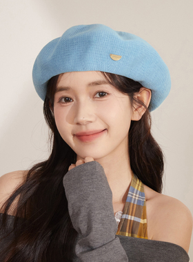 春夏款镂空透气贝雷帽女氛围感蓝色画家帽子韩系百搭显脸小蓓蕾帽