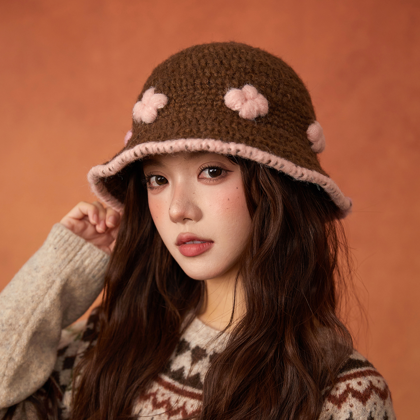 林小橘秋冬款甜美百搭针织渔夫帽