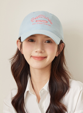 夏季宽檐显脸小棒球帽女baby蓝纯棉软顶帽子韩系百搭遮阳鸭舌帽