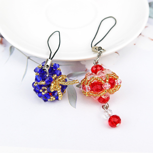 成品水晶挂件小钱袋手工串珠编织福袋宫灯手机挂绳小饰品钥匙挂饰