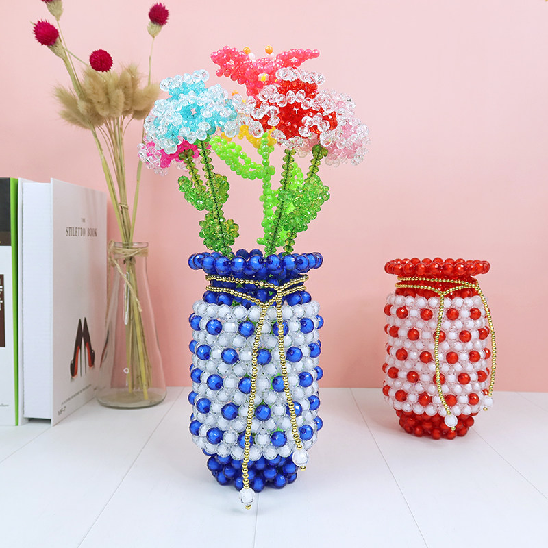 创意手工diy串珠花瓶家居摆饰欧式转运鲜花干花仿真插花台面摆件