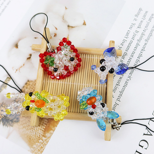 串珠水晶成品卡通动物手机挂件kit猫吉娃娃萝卜兔挂坠U盘钥匙挂饰