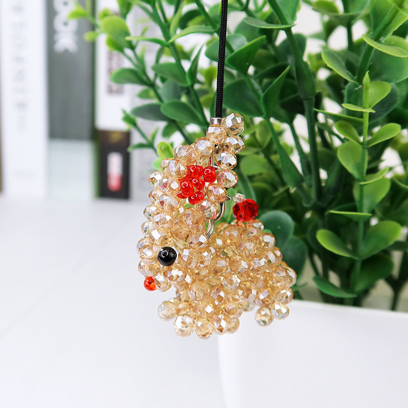 水晶串珠成品玉兔钥匙挂件手工编织小兔子礼品小玩具手机包包挂饰