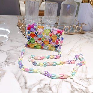 彩色手工包马卡龙链条爱心小可爱口红包斜跨小包女mini钥匙零钱包