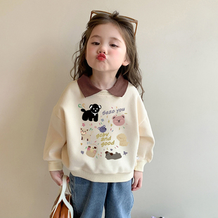 女童带领卫衣2025新款洋气儿童polo领上衣秋冬加绒宝宝超好看衣服