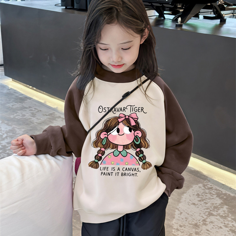 卡通小女孩卫衣女童2026新款秋冬洋气儿童圆领插肩长袖超好看上衣