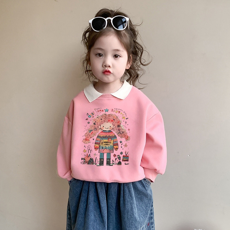 女童卫衣2026新款今年流行爆款卡通polo领小女孩冬装宝宝加绒上衣