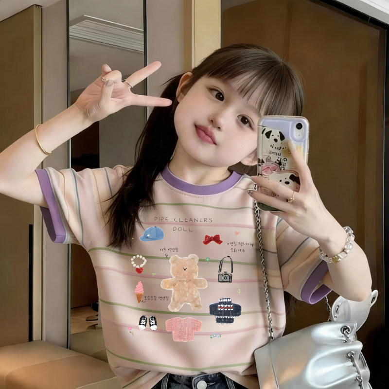 女童条纹短袖t恤夏季超好看上衣