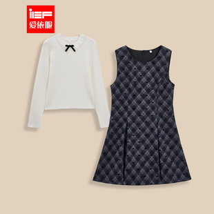 IEF 新富江学院风毛织上衣格子背心套裙 爱依服连衣裙2025秋冬新款