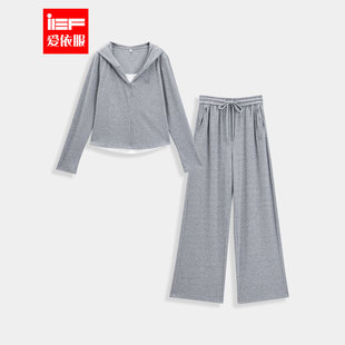 大码 微胖 女装 2025秋季 IEF 韩系简约休闲运动风上下套裤 爱依服