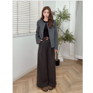 爱依服2025冬季 百搭阔腿裤 新款 复古时尚 子 显瘦气质高腰休闲裤 IEF