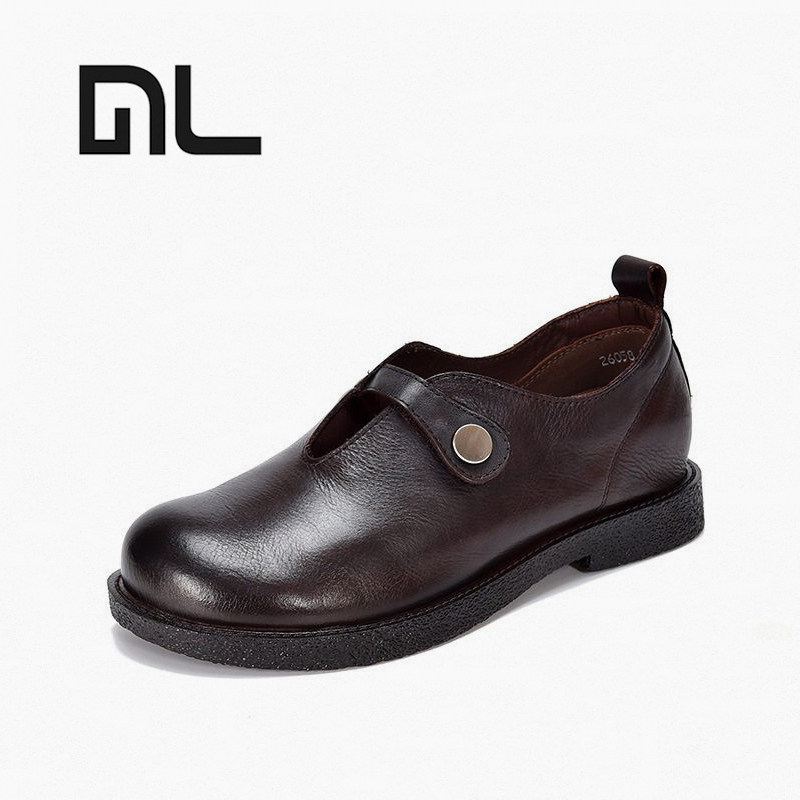 复古风真皮圆头平底单鞋女软底舒适搭扣防滑妈妈鞋时尚百搭休闲鞋,女鞋,时尚休闲鞋,淘宝优惠券,粉丝福利购,淘宝优惠卷