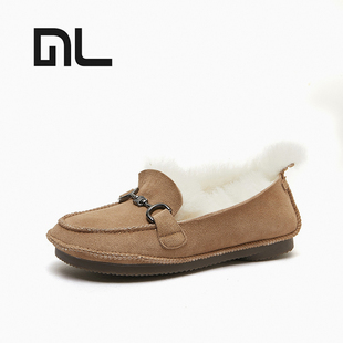 羊皮毛一体乐福鞋女秋冬加厚保暖毛毛鞋女外穿真皮女鞋舒适一脚蹬