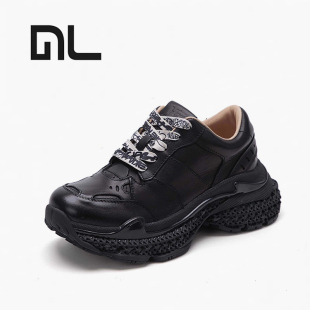 潮流真皮复古风运动鞋 高品质马皮老爹鞋 女小个子增高6cm百搭时尚