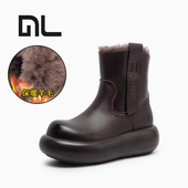 2025冬季 真皮松糕厚底白色时装 雪地女羊毛皮毛一体加厚东北棉靴潮