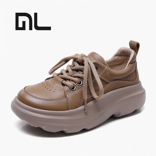 牛皮时尚新款厚底轻便运动鞋女款真皮2026春夏休闲女士休闲旅游鞋