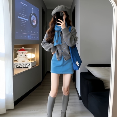 甜美穿搭一整套女装秋冬高级感时尚针织开衫短裙两件套装2026新款