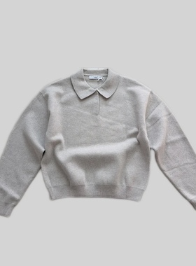 Z-2 芒果家燕麦灰色高级翻领宽松休闲针织毛衣