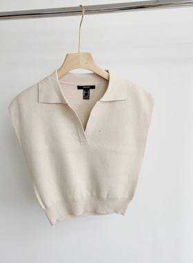 I124 翻领无袖高腰针织背心